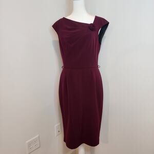 Jones Wear Dress Womens 8 Burgandy Wine Sleeveless Midi Shift Dress Lined